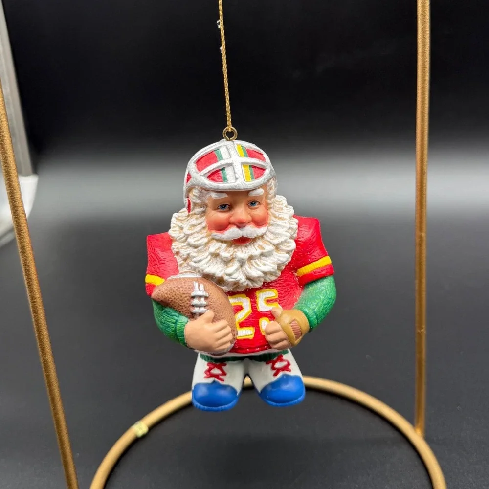 Santa‎ Claus Football Player Christmas Ornament Red Jersey #25 Sports Decor 3.5